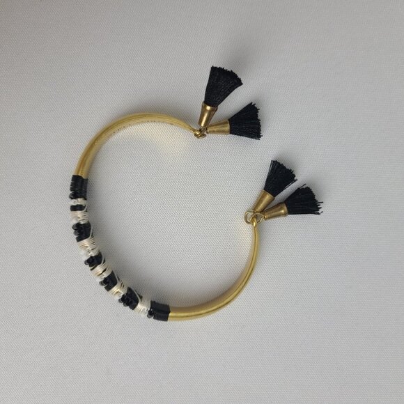 𝅺STELLA & Dot Matt Gold Black Beaded Cuff Bracelet - Picture 3 of 6